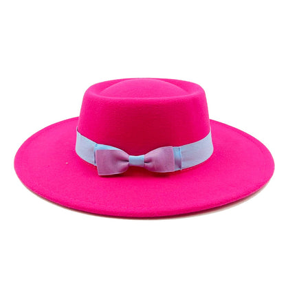 2022 new oversized edge flat top hat retro French felt hat outdoor sun hat women's big-brimmed fedora hat