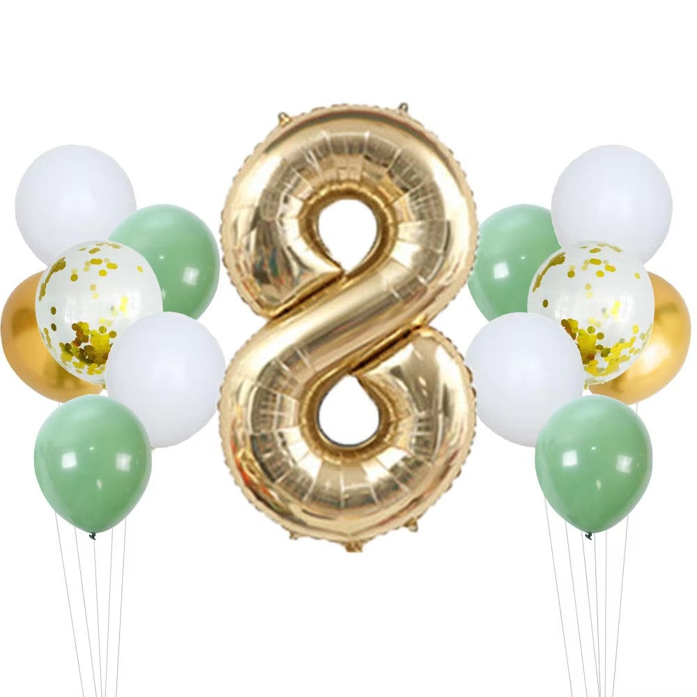 14pcs Sage Green White Metal Gold Balloons Set 40inch Light Gold Number Balloon for Boy Girl Baby Shower Birthday