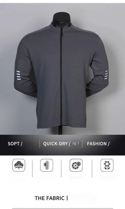 Men's American Long - sleeve Fitness Outerwear for Cycling, Running, Training – Quick - dry, Slim - fit, Elastic