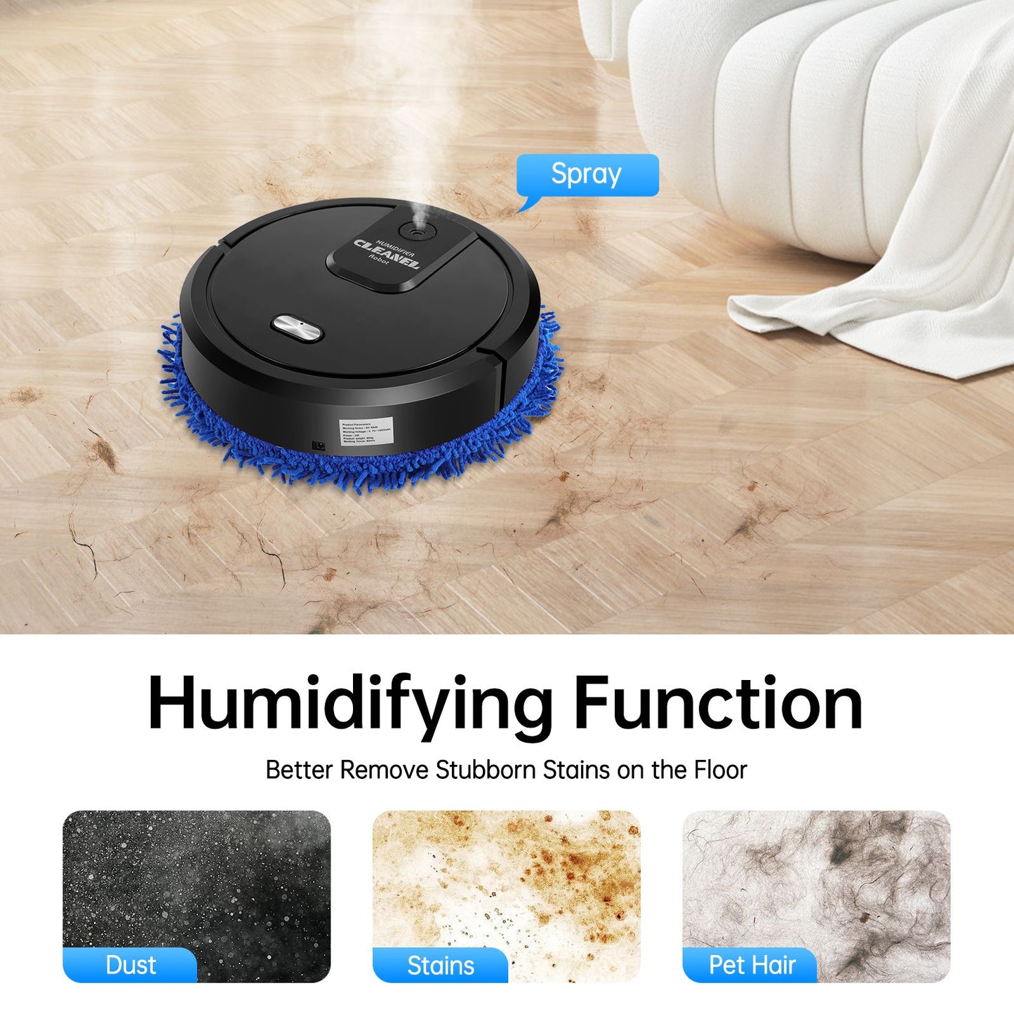 Intelligent Mop Robot - 2 in 1 Wet and Dry Robot for Wooden and Tile Floors, Quiet (60 dB), 30 Minutes Operating Time