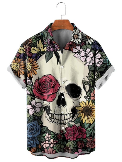 Mexico Sugar Skull Fashion Men's Shirts Funny Skull 3D Print Streetwear Short Sleeve Hawaiian Shirt Print Lapel Shirts For Men