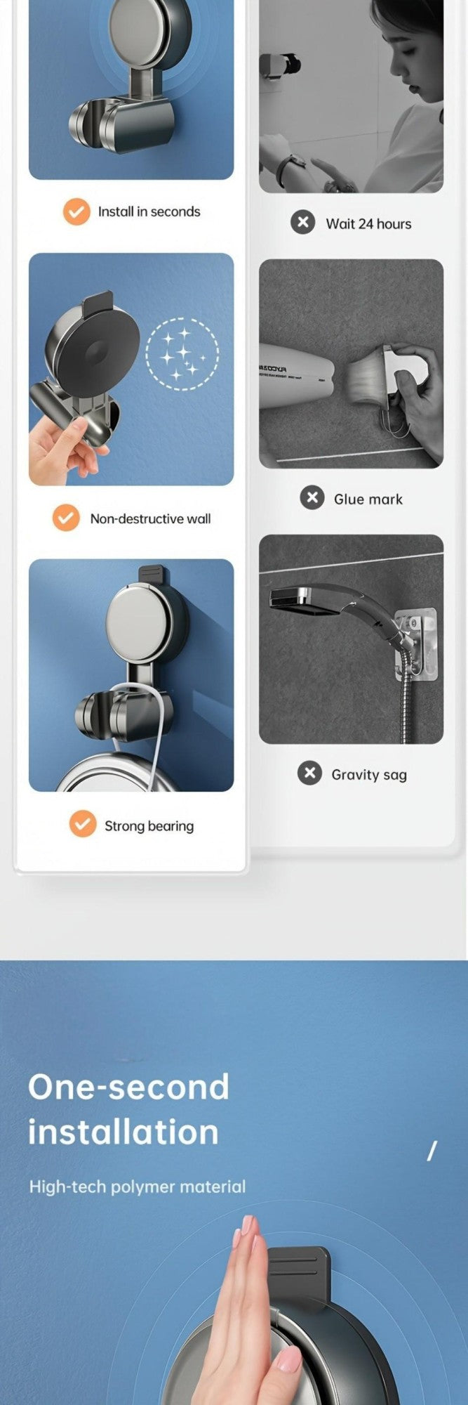 1-4PCS Suction Cup Shower Head Holder ABS Adjustable Strong Adhesive Universal Shower Head Support Reusable No Trace Waterproof