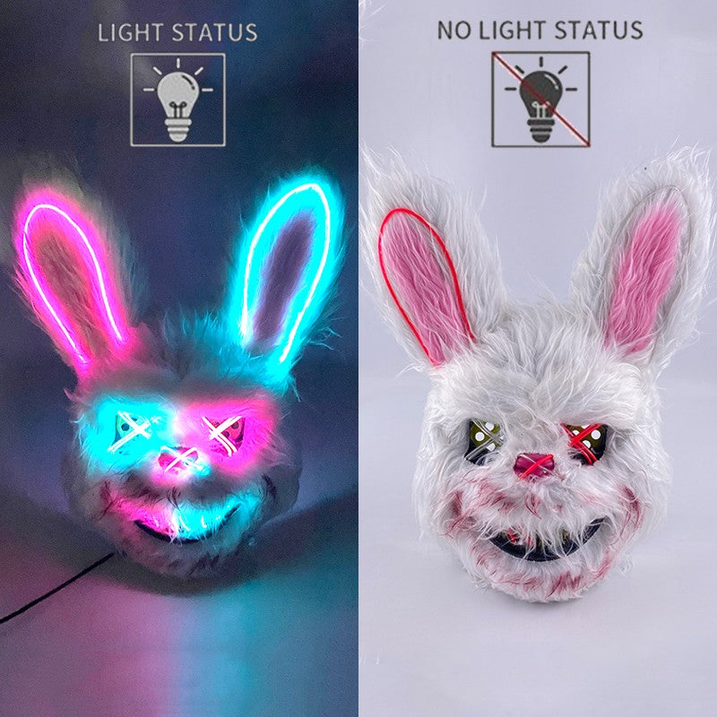 Hot Bloody Rabbit Bear Luminous LED Mask Halloween Horror Bunny Mask Carnival Party Props Cosplay Dress Up Headgear