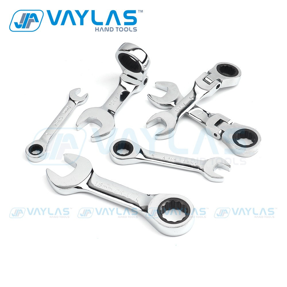 1 chave catraca mini 6-19mm, ferramenta de chave fixa ultracurta, chave catraca com cabeça flexível, chave combinada curta 72T Aço CR-V