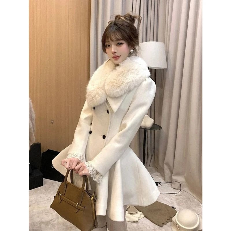 Hepburn Preface Pinch Waist and Clip Cotton Wool Coat 2025 Winter New Item Rich Heiress Thick Woolen Coat Coat Commuting Jacket