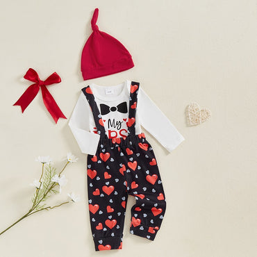 Baby Girl Valentine s Day Outfit Heart Print Long Sleeve Romper Polka Dot Ruffle Pants Headband 3 Pcs Set - Adorable and