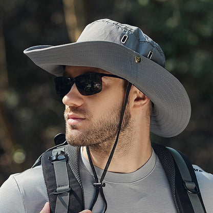 Chapéu de Pescador Masculino Verão Aba Larga Impermeável Proteção UV Boné de Sol Caminhada Pesca Escalada Safari Oversized Bucket Hats