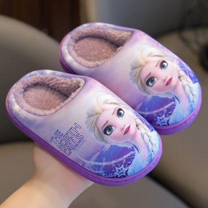 Autumn Winter Indoor Warm Kids Shoes Printed Elsa Princess Girls Cotton Slippers Cute Fashion Baby Children's Cottonslipper