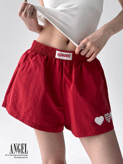 American Sle Spicy Girl ort Pants Women's Summer New Embroidered Heart Sport Yoga Slimming Tee-Quarter Length Hot Pants