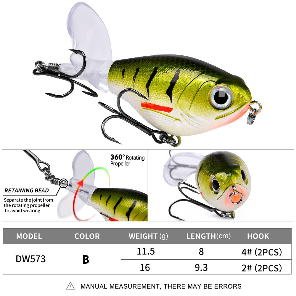 PROBEROS1PC Whopper Popper Isca de Pesca Topwater - Isca Artificial Rígida com Cauda Rotativa Macia para Equipamento de Pesca de Baixo