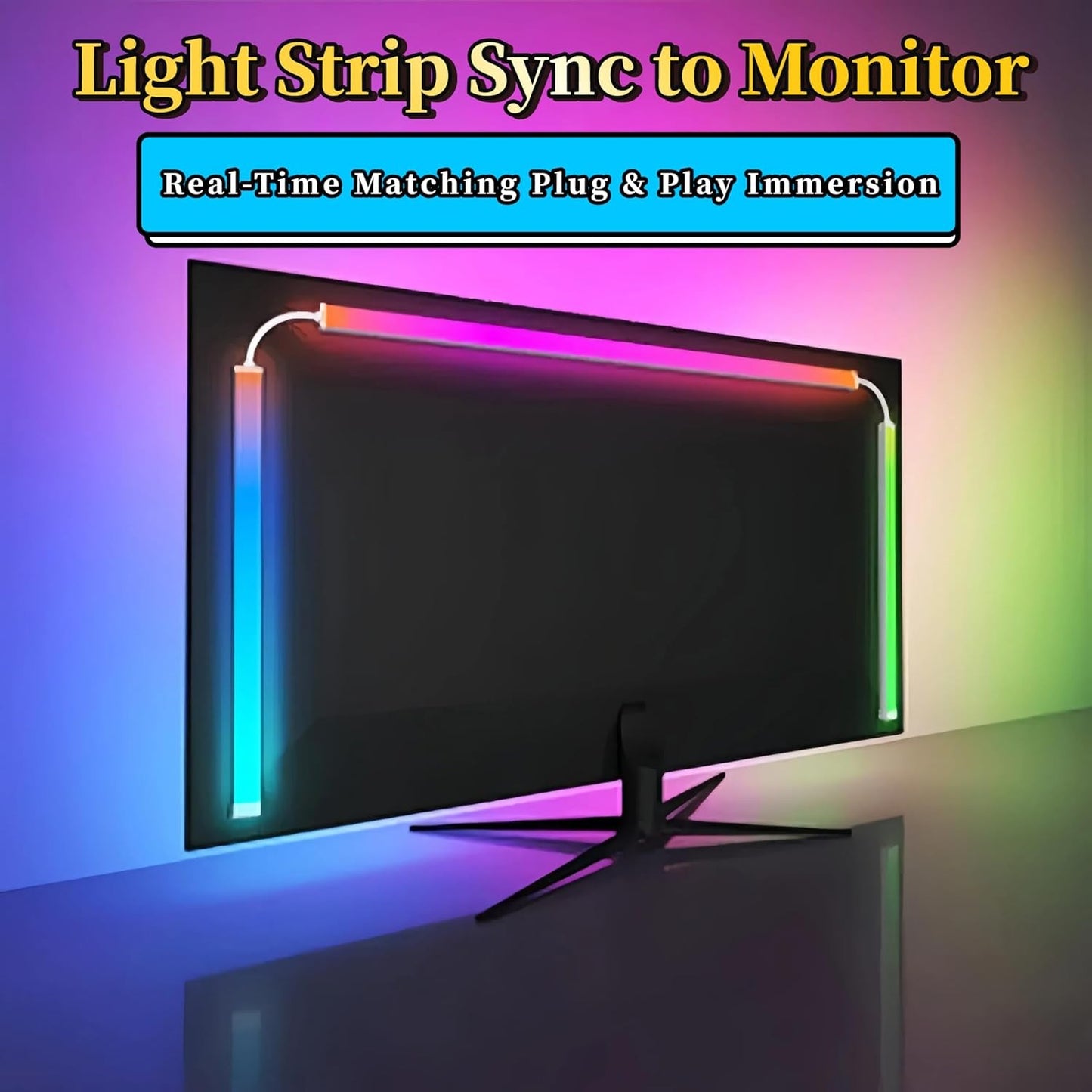 LED RGBIC Backlights PC Gaming Neon Strip Synchronized 24-34inch Monitor USB Powered 5V LED Light Sync Music RGB Ambien Lighting