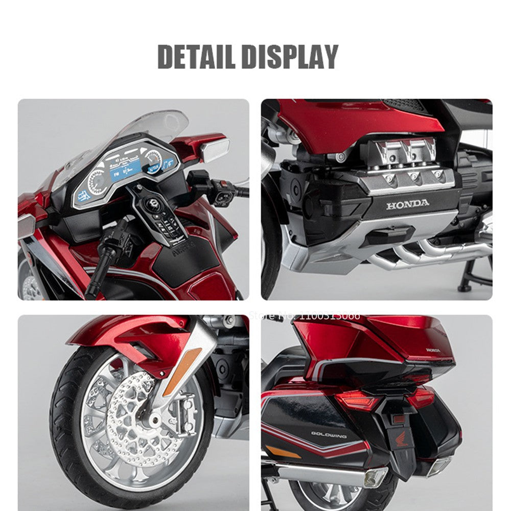1:11 Honda Gold Wing GL800 2021 Modelos de Motos Carros Brinquedos Pneus de Borracha com Luz e Música Modelo em Miniatura Presentes para Crianças Pequenas
