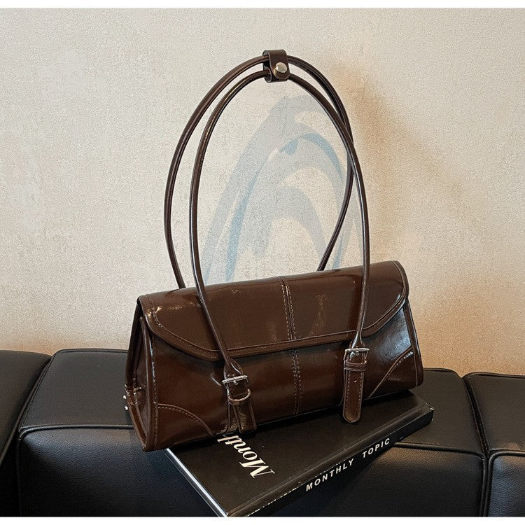 High End Burgundy Oil Wax Leather Underarm Bag Elegant Women's Magnetic Buckle Shoulder Bag Commuter Versatile Ladies Tote Bags