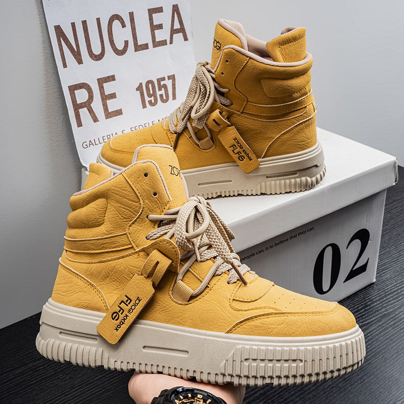 Fashion Leather Ankle Boots Men's Skate Sneakers Comforty Non Slip Wear Resistant Sole Winter Boots Preppy Street Casual Shoes