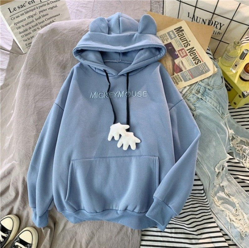 Disney Cartoon Mickey Mouse Cute Fleece Sweatshirt Autumn and Winter New Casual Warm Trend Fashion Student Hoodie Gift