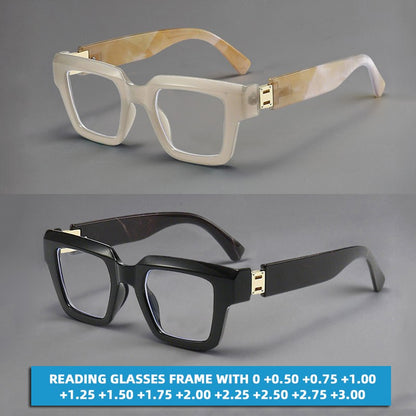 Óculos de Leitura Masculino Oversized com Efeito Marmorizado para Presbiopia Lentes Anti Luz Azul Armação 0+0.5+0.75+1.0+1.25+1.5+1.75+2
