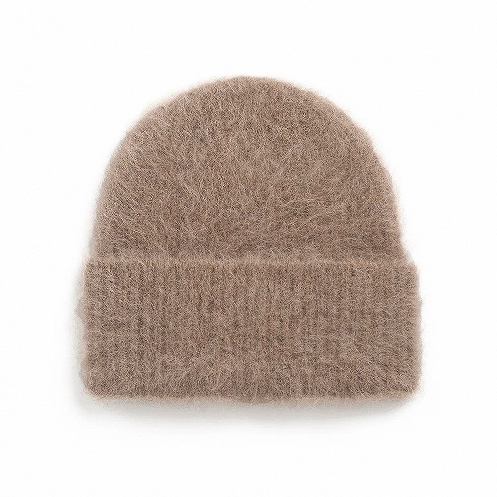 Gorros de Lã de Alpaca Fofos Femininos, Chapéu Quente de Malha, Gorro de Inverno, Cor Sólida, Outono Inverno