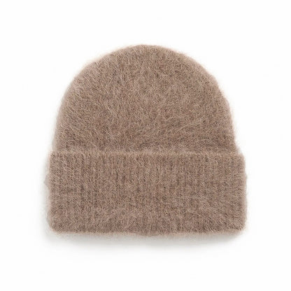 Gorros de Lã de Alpaca Fofos Femininos, Chapéu Quente de Malha, Gorro de Inverno, Cor Sólida, Outono Inverno