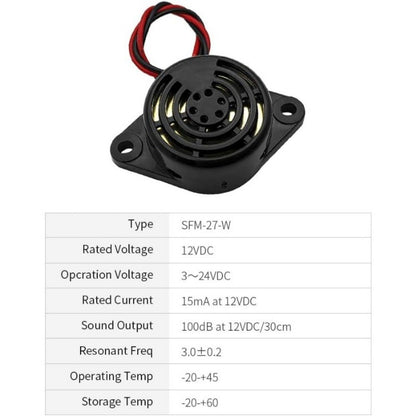 10 PEÇAS SFM-27 DC 3-24V 12V 90dB Buzina Eletrônica Ativa Piezo de Alto Decibel Alarme Sonoro Contínuo (Preto)