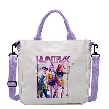 Kawaii KPop Demon Hunters Fashion Shoulder Bag Cartoon Handbag Large Capacity Crossbody Bag Portable Canvas Storage Bags Gift