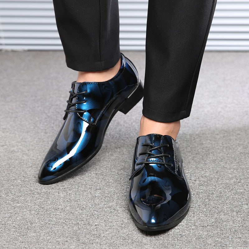 Fashionable British Plus Size Men's Shoes Glossy Business Casual Lace-Up Shoes