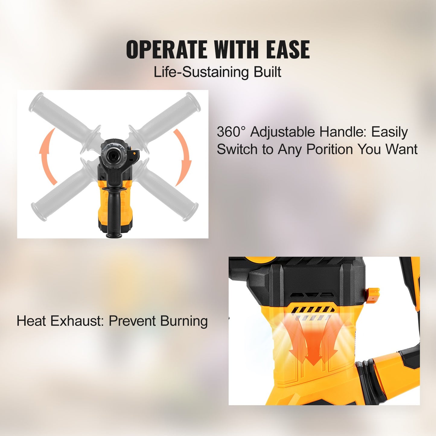 Furadeira de Impacto Rotativa SucceBuy 1500W Max. Perfuração 32mm 4 Modos Mais Disjuntor de Concreto de Metal para Demolição com Fio