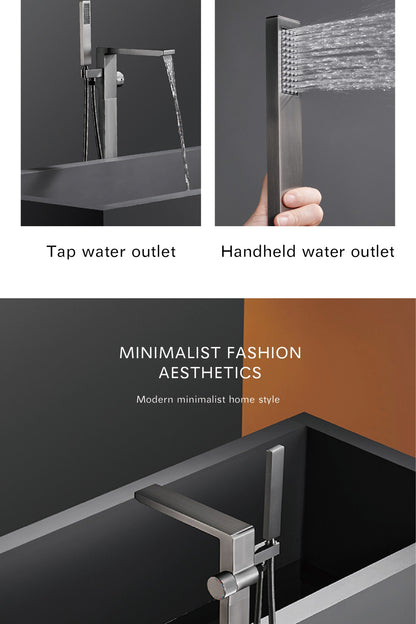 Luxury Black Brass Bathroom Faucet Floor standing Design Single Handle Hot and Cold Water Embedded Design Simple Bathtub Mixer