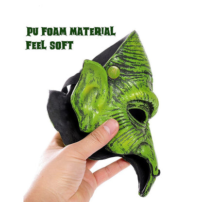 Old Witch Mask Halloween Masquerade Foam Goblin Mask Scary Green Half Face Eagle Nose Sorceress Mask for Cosplay Costume