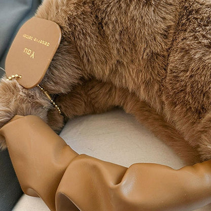 New Winter Plush Handbag Small Half Moon Crossbody Bag Simple Elegant Cute Ladies Shoulder Bag