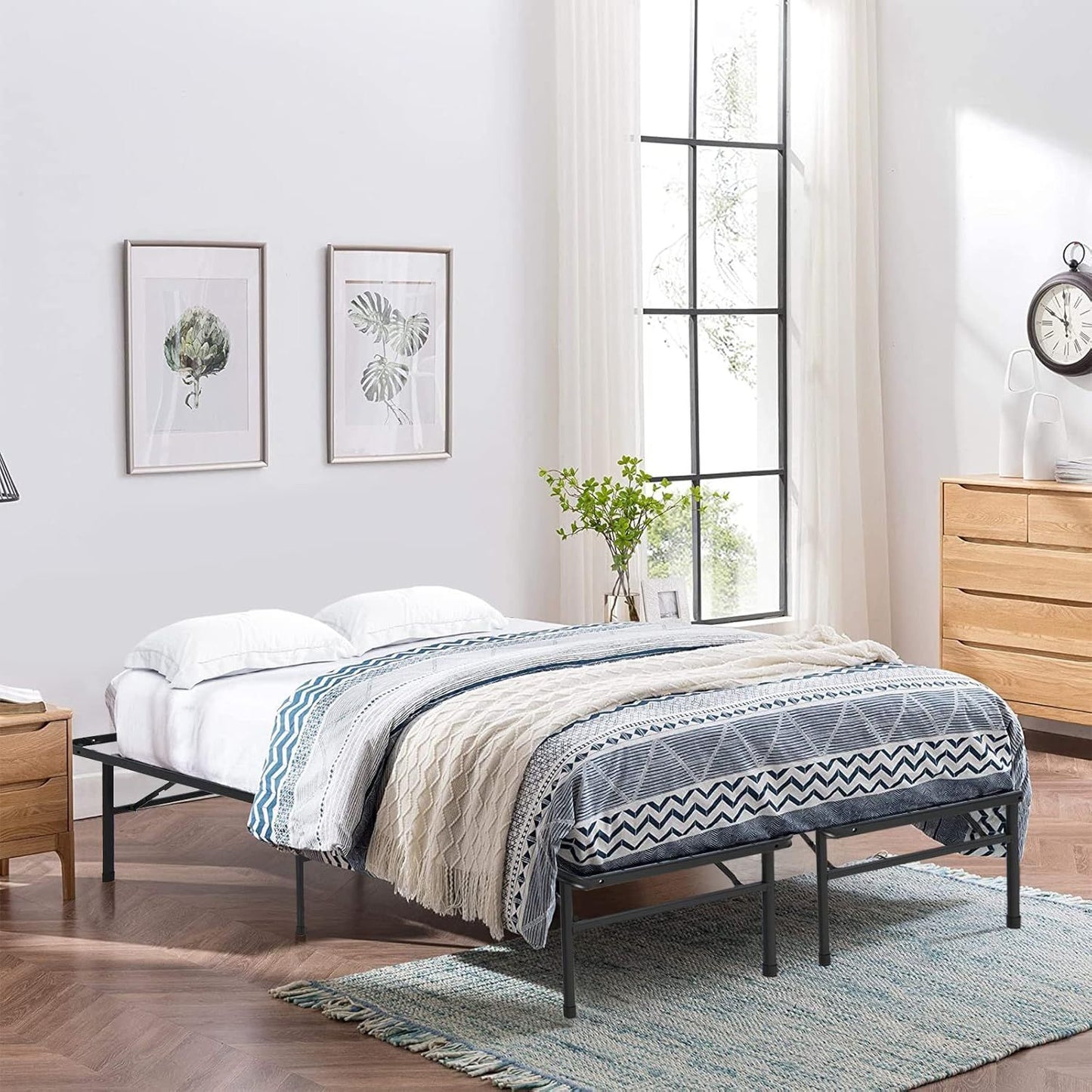 Estrutura de Cama Plataforma Dobrável de Metal, Base de Colchão com Ripas de Aço Reforçado de 13 Polegadas com Armazenamento Embaixo da Cama, Montagem sem Ferramentas