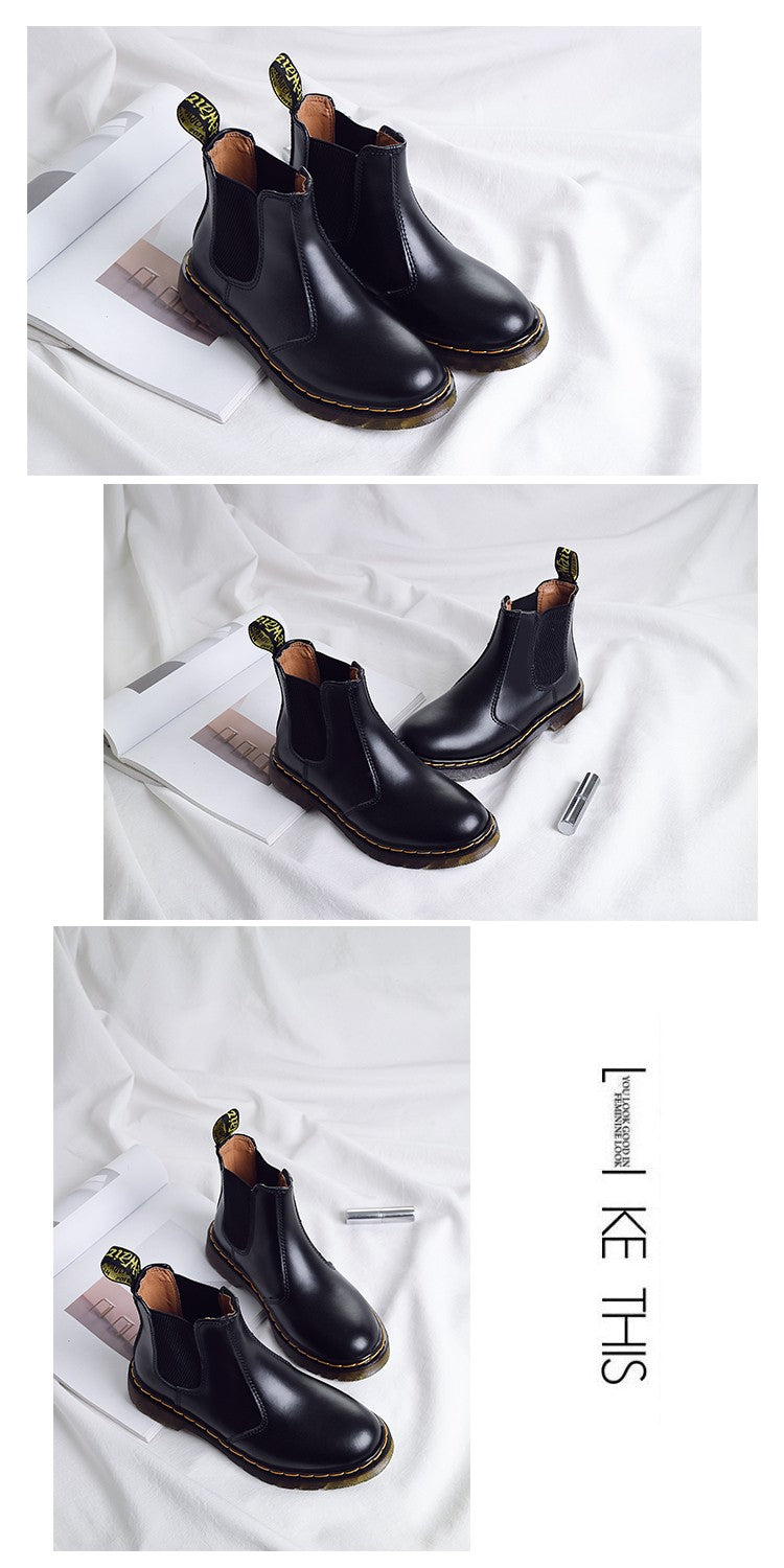 New Unisex Autumn Breathable Leather Ankle Boots Smooth Leather Platform Chelsea Boot for Women Men Platform Boots