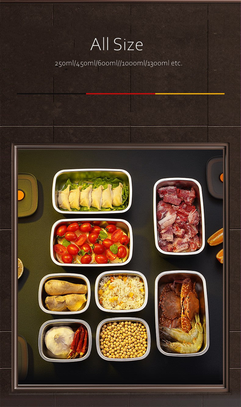 Luxury LFGB Certificated 304 Stainless Steel Crisper Silicone Sealing Edge Vacuum Container Air Exhaust Fresh-Keeping Food Box