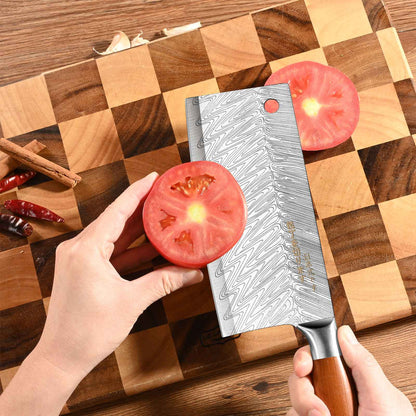 Conjunto de 3 Facas Profissionais de Cozinha Japonesa - Faca do Chef, Faca Multiuso, Cutelo de Carne, Faca para Desossar, Padrão de Aço Damasco
