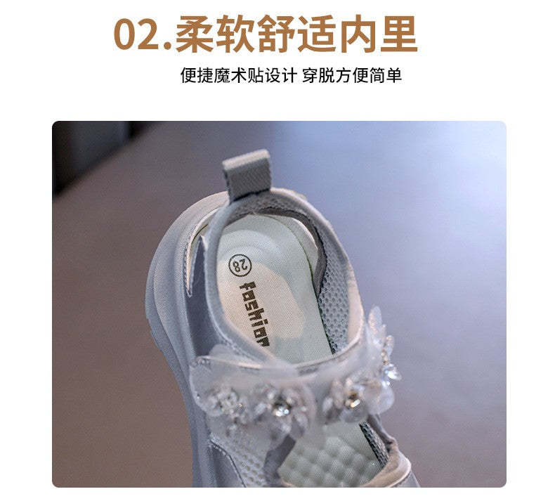 Girls' Casual Shoes Mesh Breathable Children's Sports Sandals 2025 Summer Fashion Flower Girls' Princess Shoes 3-12 Years Old