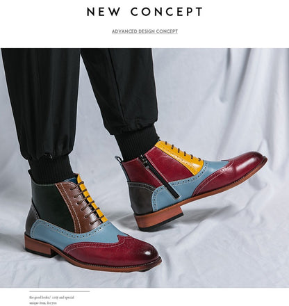 Luxury Fashion Men Leather Boots Flats British Style Sharp Pointed Color Matching Men Shoes Mens Slip-on Outdoor Flats Size 48