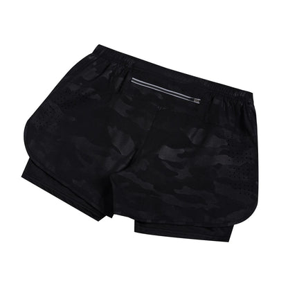 Summer men's reflective running shorts Fitness quick drying double-layer shorts Men's exercise training bodybuilding shorts