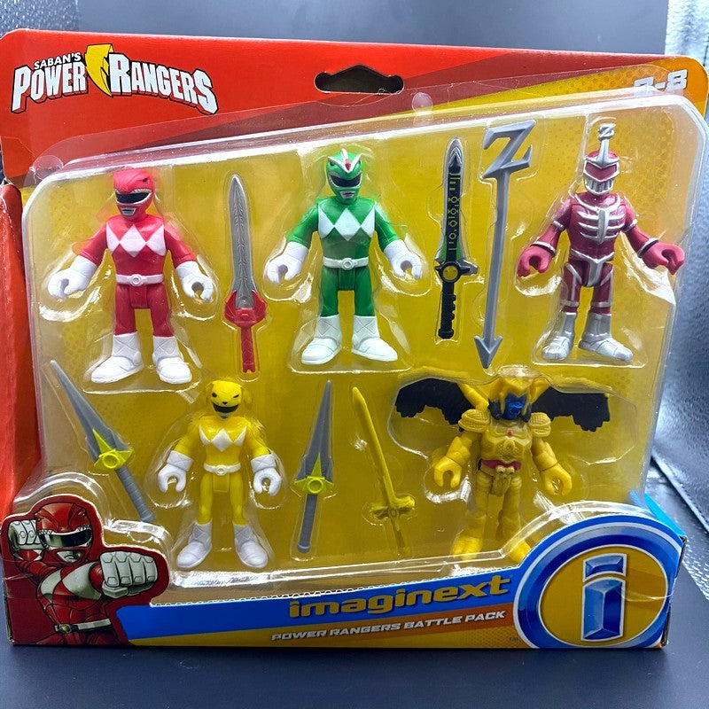 Novo Pacote Imaginext Power Rangers Verde Amarelo Vermelho Goldar Lord Zedd Heróis Vilões Bonecos Articulados c/ Armas Modelos Brinquedos