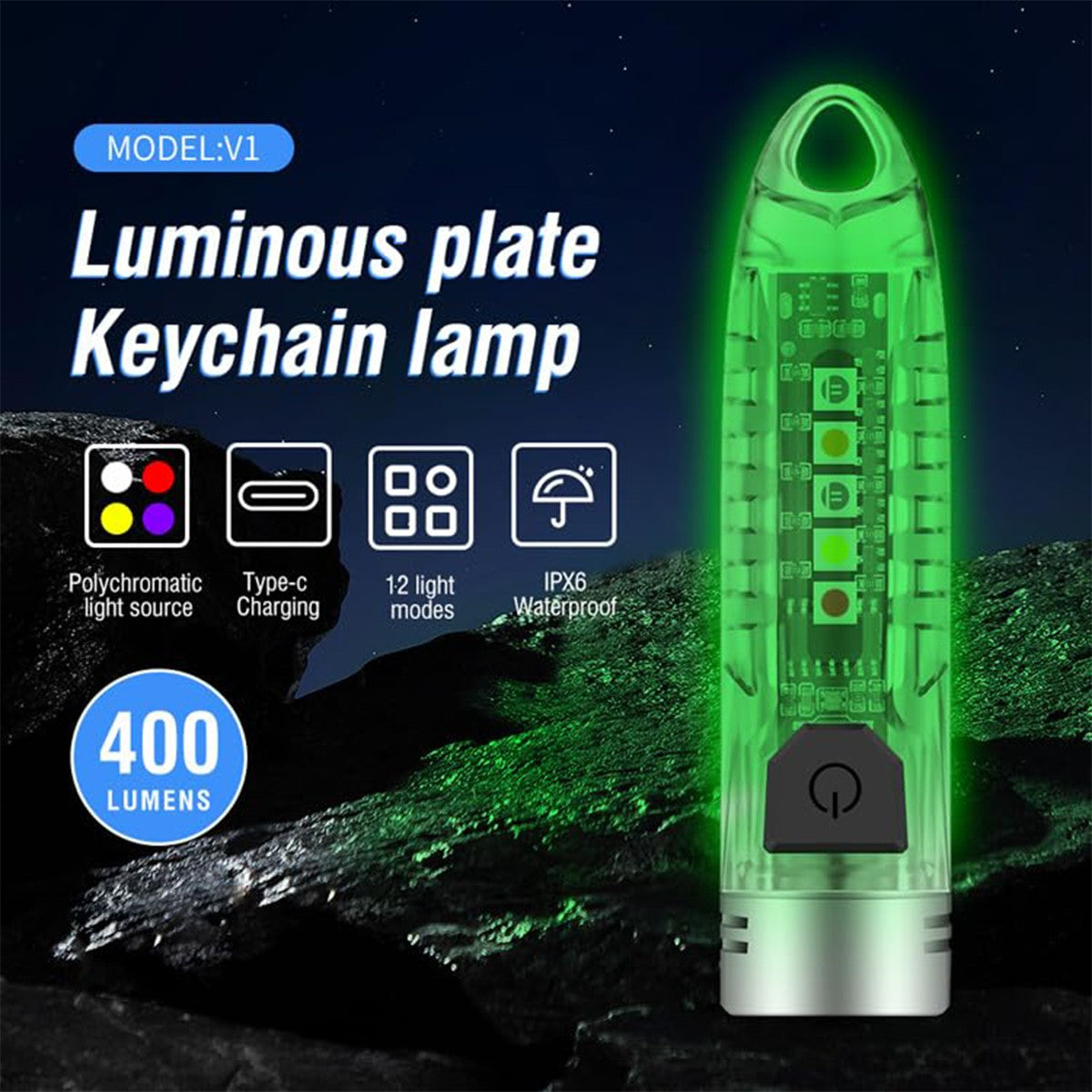 EDC Flashlight 400LM Uv Light Waterproof Usb Rechargeable Small Keychain Pocket Camping Work Mini Led Emergency Portable Outdoor