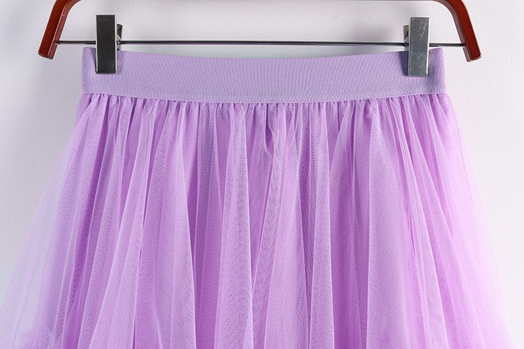TIGENA Tutu Tulle Long Skirt for Women 2023 New Summer Korean Aesthetic Cute Irregular Mesh High Waist Maxi Skirt Female Purple