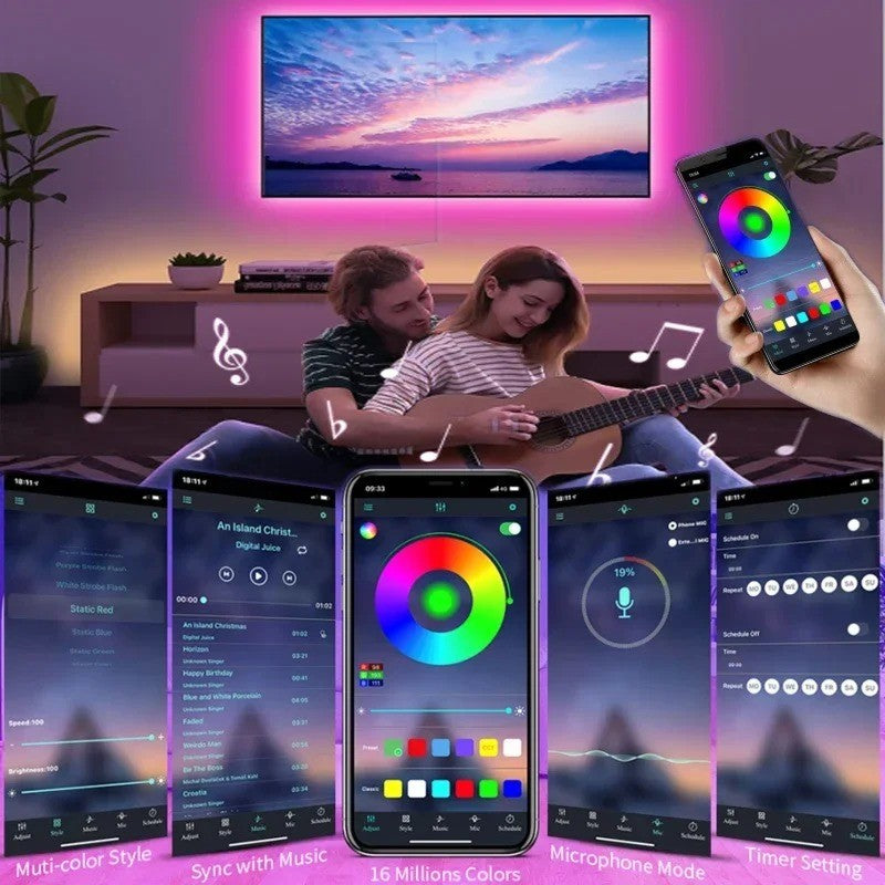 USB 5V LED Lights for TV with APP Control Flexible Ribbon Tape RGB5050 30leds/m TV LED Backlight Room Bedroom Decor Lighting