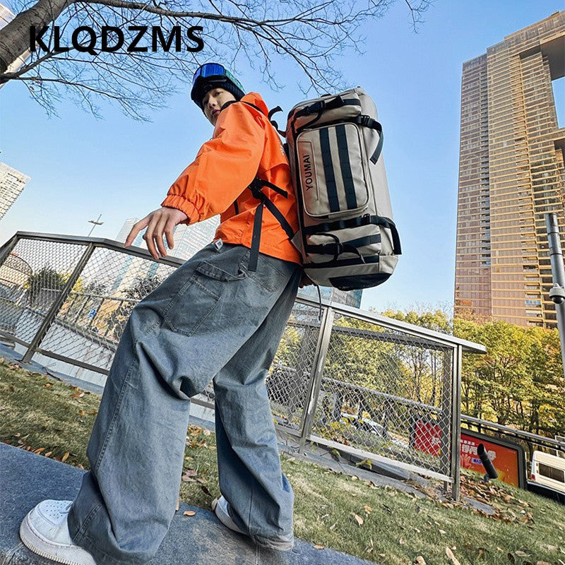 KLQDZMS Women's Ski Backpack Multifunctional Luggage Bag Multifunctional Oxford Cloth Checked Storage Bag Men's Travel Handbag
