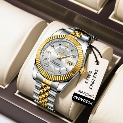 POEDAGAR Luxury Business Men Wristwatch Waterproof Luminous Date Military Man Watch Stainless Steel Fashion Men's Quartz Watches