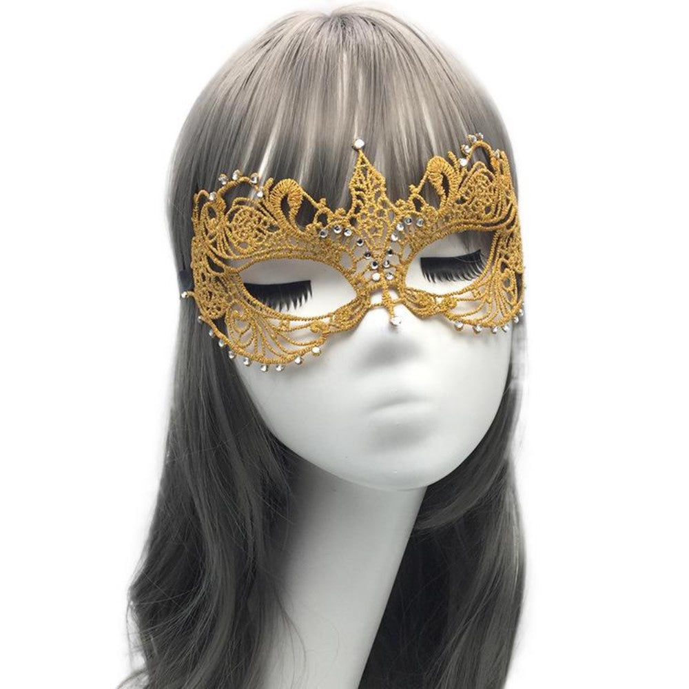 Makeup Ball Hollow Lace Face Mask With Ribbon Princess Masquerad Cosplay Prom Props Costume Female Sexy Diamonds Eye Mask