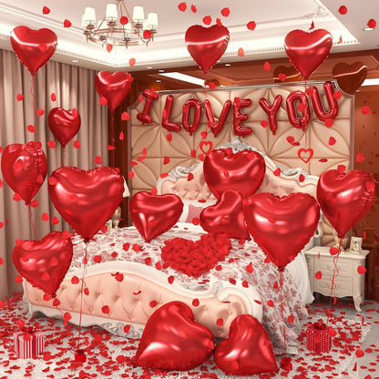 I Love You/Red Heart Love Foil Balloon 1000Pcs Rose Petals for Wedding Anniversary Valentine Day Romantic Special Night Party
