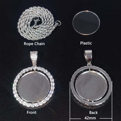 Wholesale Custom Photo Pendant Memory Medallions Rotary Double-Sided Picture Necklace Hip Hop Iced Jewelry Personalized Gift