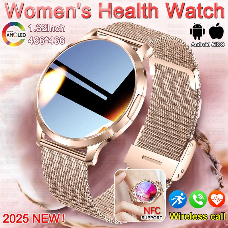New Women Smart Watch 1.32"AMOLED Full Touch Screen Bluetooth Call Blood Pressure IP68 Waterproof NFC 7.3mm Ultra-thin bracelet