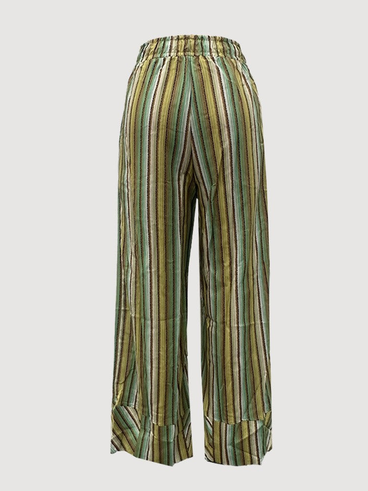 Fashion Printed Striped Wide-leg Long Pants Women's New Spring Autumn Loose Casual High-waisted Slimming Beach Long Pants Female
