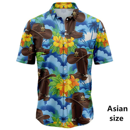 Retro Western Cowboy Pattern Shirt Man 3d Printed Casual Hawaiian Short Sleeve Tops Y2K Funny Graphic Plus Size Button Up Blouse