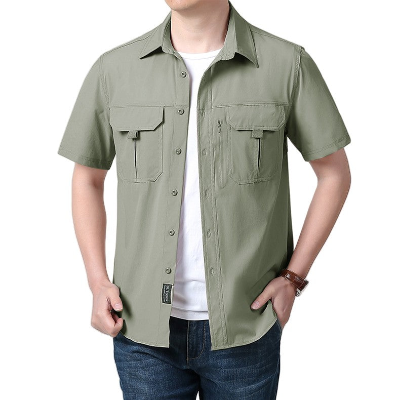 Men's Breathable Short Sleeve Shirt Men Casual Tactical Cargo Shirts Summer Quick Dry Hiking Work Shirts for Man Short-sleeved
