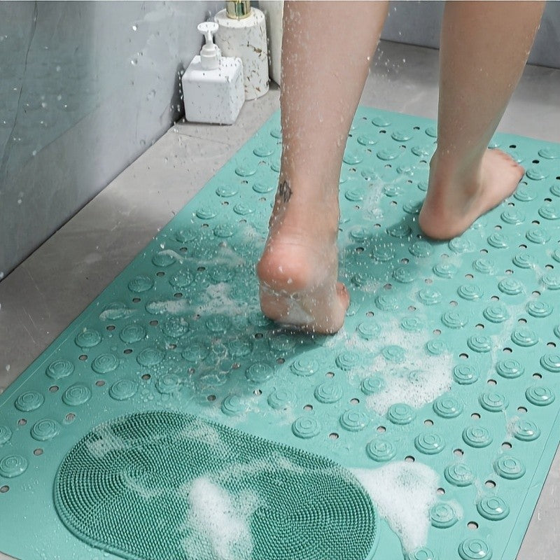 Non-Slip Bath Mat with Massage Feature Oblong Shower Floor Rug Non-Textile Water Absorbent Bathroom Mat with Suction Cups